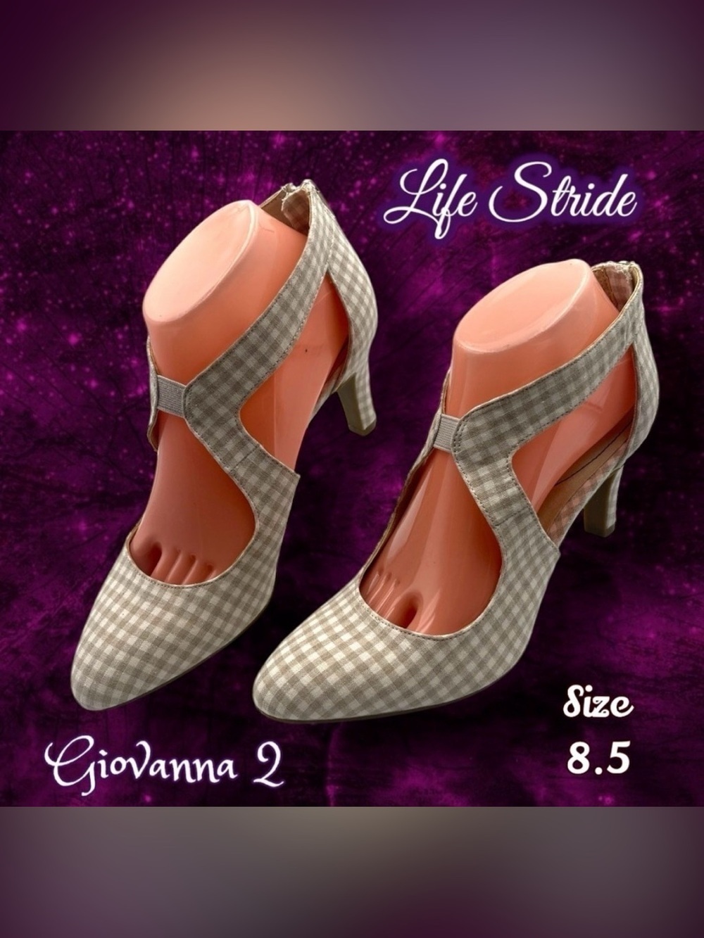 Lifestride Women's Giovanna 2 Heels Checked Size 8.5
